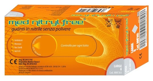 GUANTO MONOUSO IN NITRILE BLU NON STERILE SENZA POLVERE LUNGHEZZA 240 MM MISURA LARGE CODICE COLORE GRIGIO 100 PEZZI