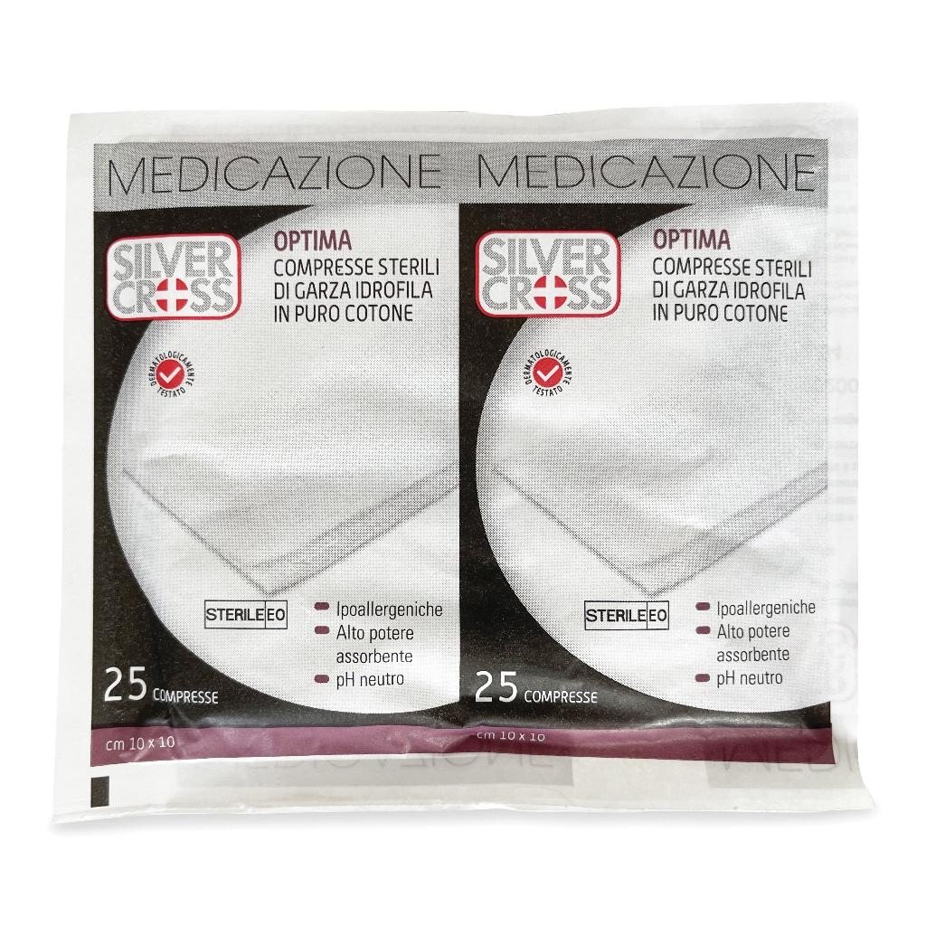 GARZA SILVER CROSS COTONE 10X10 CM 25 PEZZI