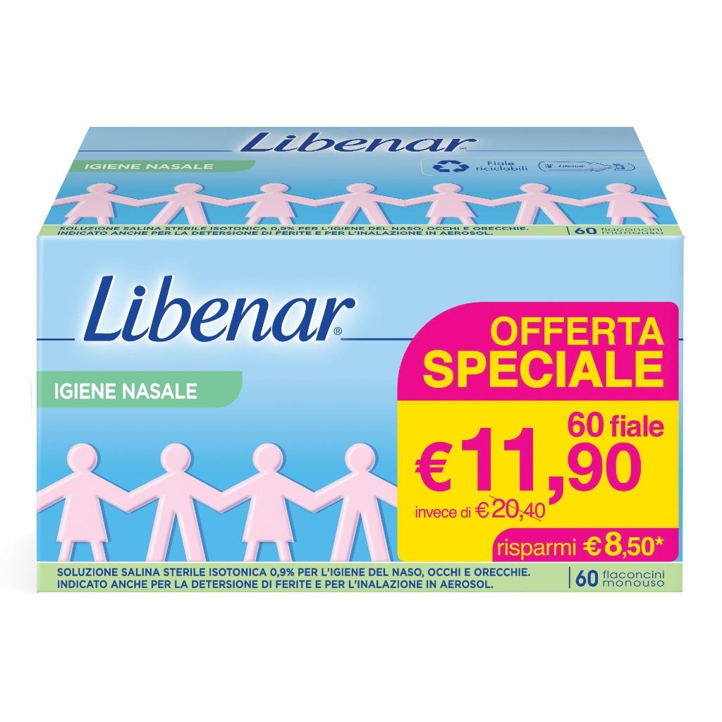 SOLUZIONE SALINA ISOTONICA 0,9% LIBENAR PER IGIENE NASALE 60 FLACONCINI MONOUSO X 5 ML