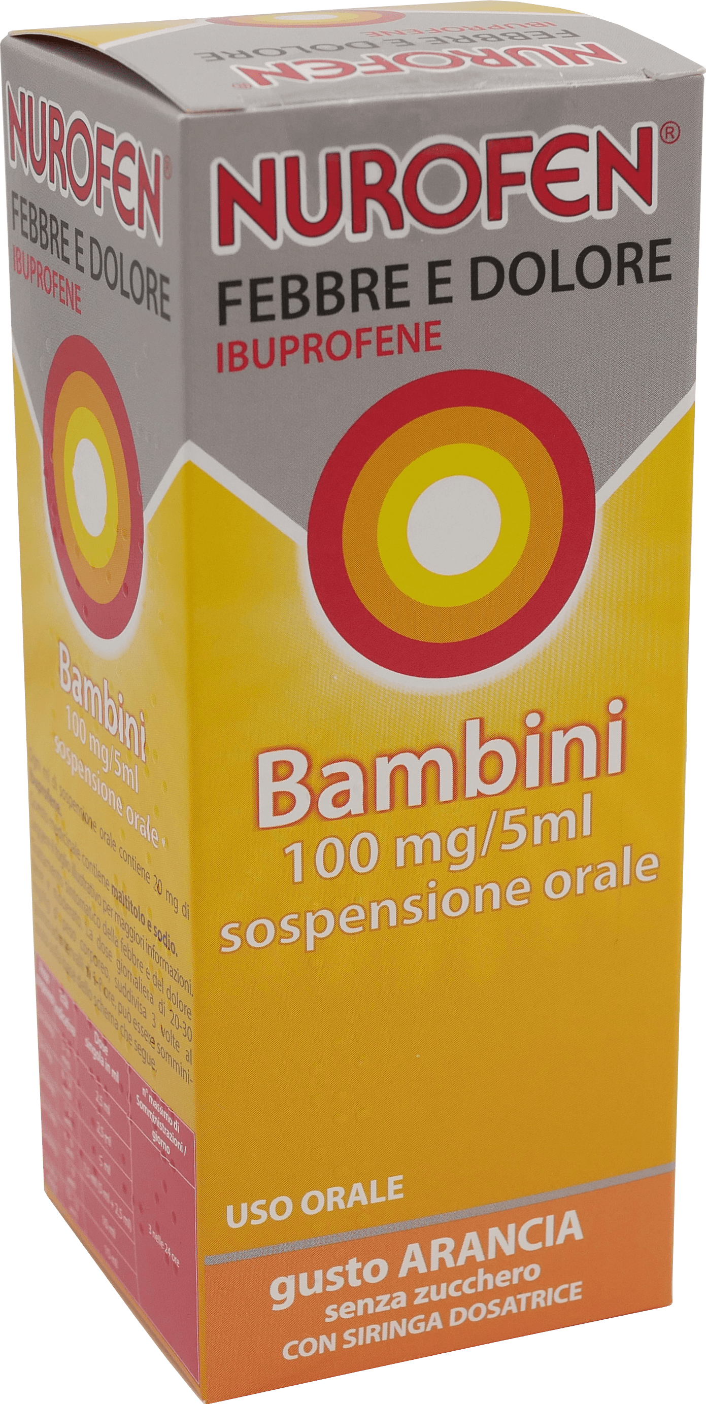 NUROFEN FEBBRE E DOLORE BAMBINI 100MG/5ML SOSPENSIONE ORALE SENZA ZUCCHERO