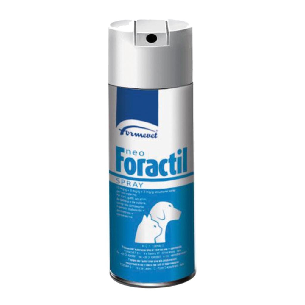 NEO FORACTIL SPRAY, 10 MG/G + 3 MG/G + 2 MG/G SOLUZIONE SPRAY PER USO ESTERNO (Per uccellini da gabbia e da voliera, cani, gatti e conigli da compagnia.)