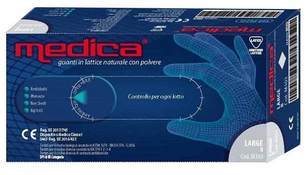 GUANTO IN LATTICE CON POLVERE LUBRIFICANTE MEDICA XL 100 PEZZI