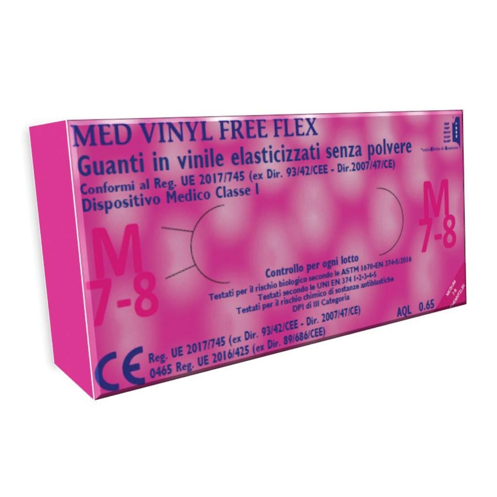 GUANTO MONOUSO PER ESPLORAZIONI IN VINILE ELASTICIZZATO MED VINYL FREE FLEX MISURA MEDIUM 100 PEZZI