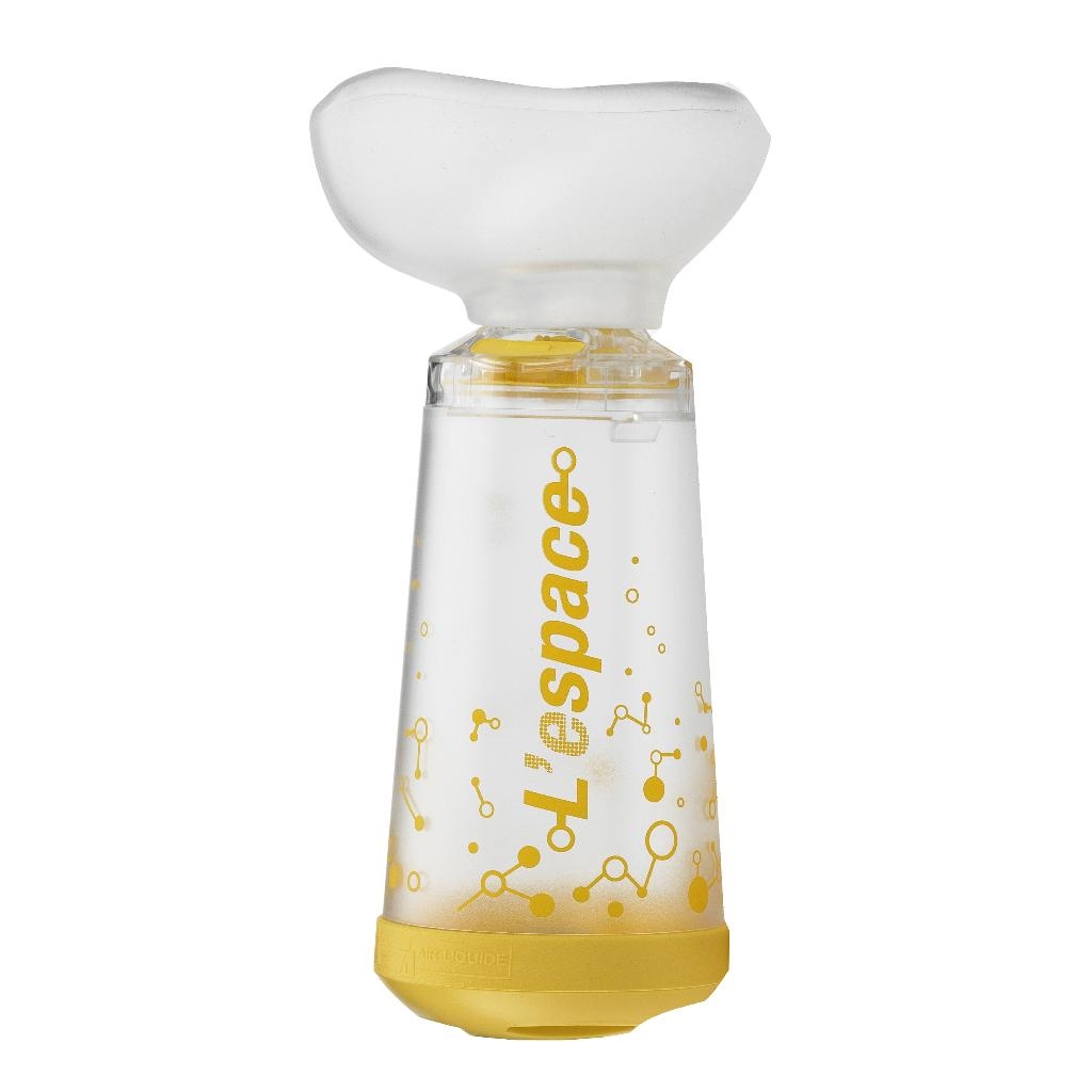 CAMERA DISTANZIATRICE PER EROGATORI SPRAY PREDOSATI L'ESPACE 220ML PEDIATRICO SPAZIO MORTO 49ML CON MASCHERA VALVOLA INSPIRAZIONE 2 VALVOLE ESPIRAZIONE CODICE COLORE GIALLO