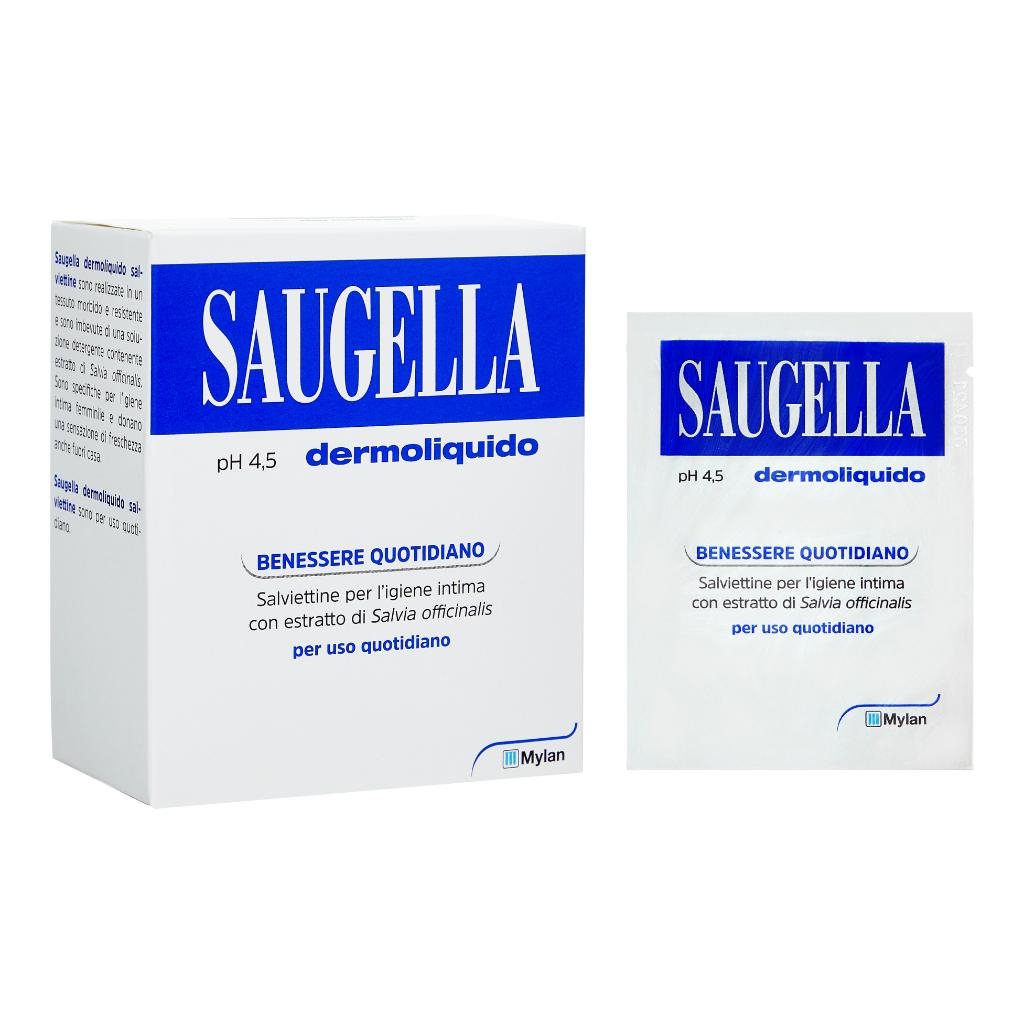 SAUGELLA DERMOLIQUIDO PH 4,5 SALVIETTINE IGIENE INTIMA BENESSERE QUOTIDIANO 10 PEZZI