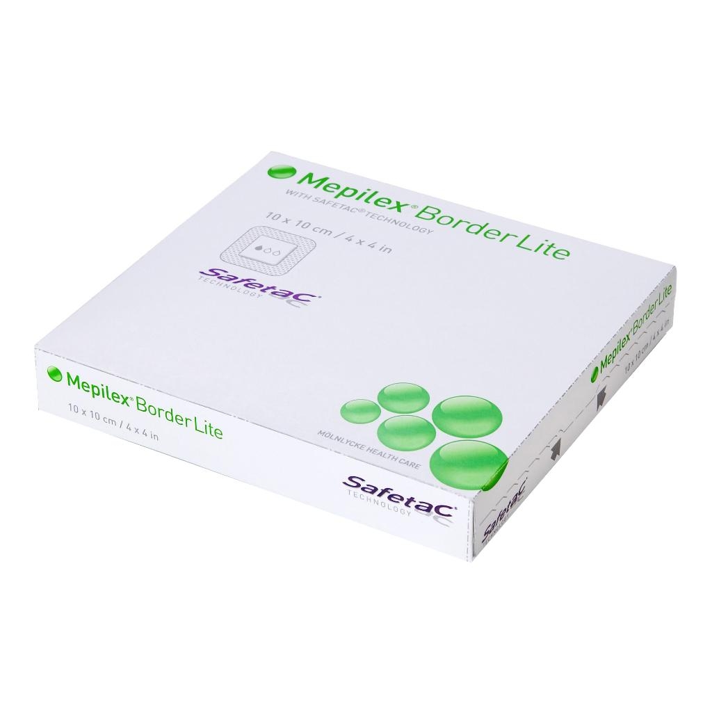 MEDICAZIONE IN SCHIUMA DI POLIURETANO MEPILEX BORDER LITE ASSORBENTE BORDO INTEGRATO SOTTILE STRATO DI CONTATTO IN SILICONE MORBIDO 10X10 CM 5 PEZZI