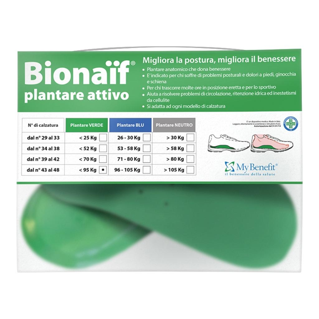 PLANTARE ATTIVO PREFORMATO BIONAIF VERDE MISURA GRANDE 2 PEZZI