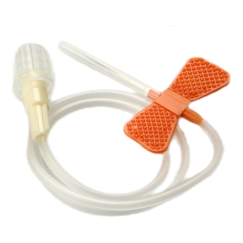 AGO BUTTERFLY STANDARD WINGED SET GAUGE 25 0,5X19 MM CON ALETTE GUIDA CANNULA DI RACCORDO VOLUME 0,45 ML ARANCIO