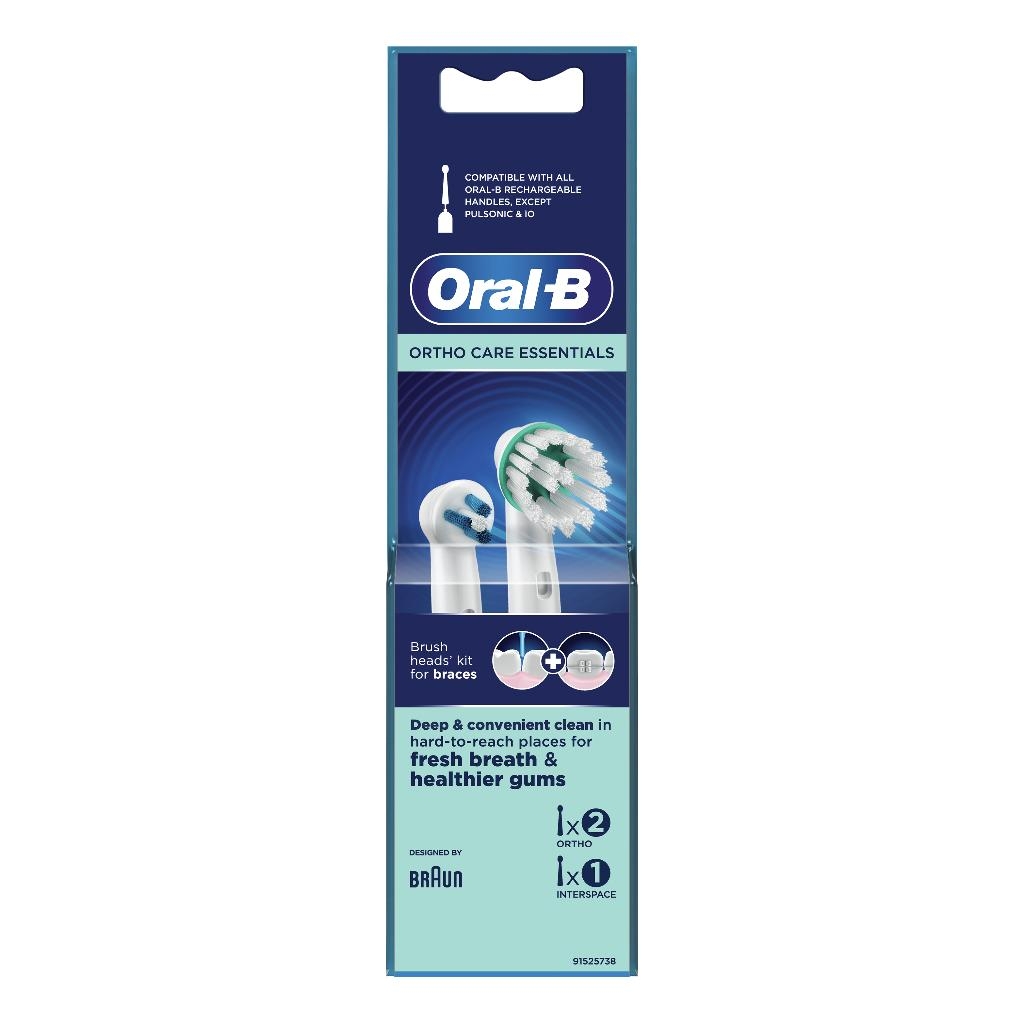 ORALB ORTHO CARE ESSENTIALS TESTINE SPAZZOLINO ELETTRICO APPARECCHIO ORTODONTICO 3 PEZZI