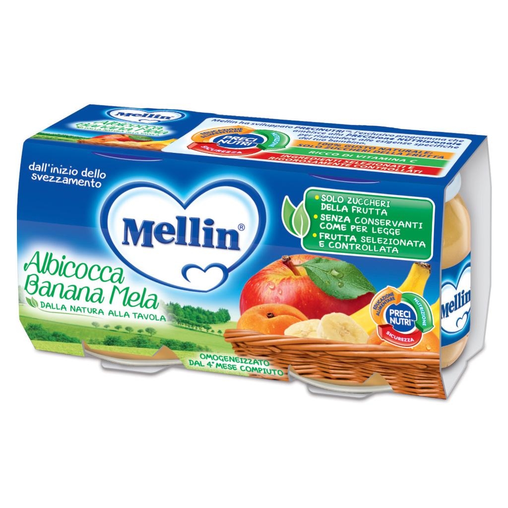 MELLIN OMOGENEIZZATO ALBICOCCA BANANA MELA 100 G 2 PEZZI