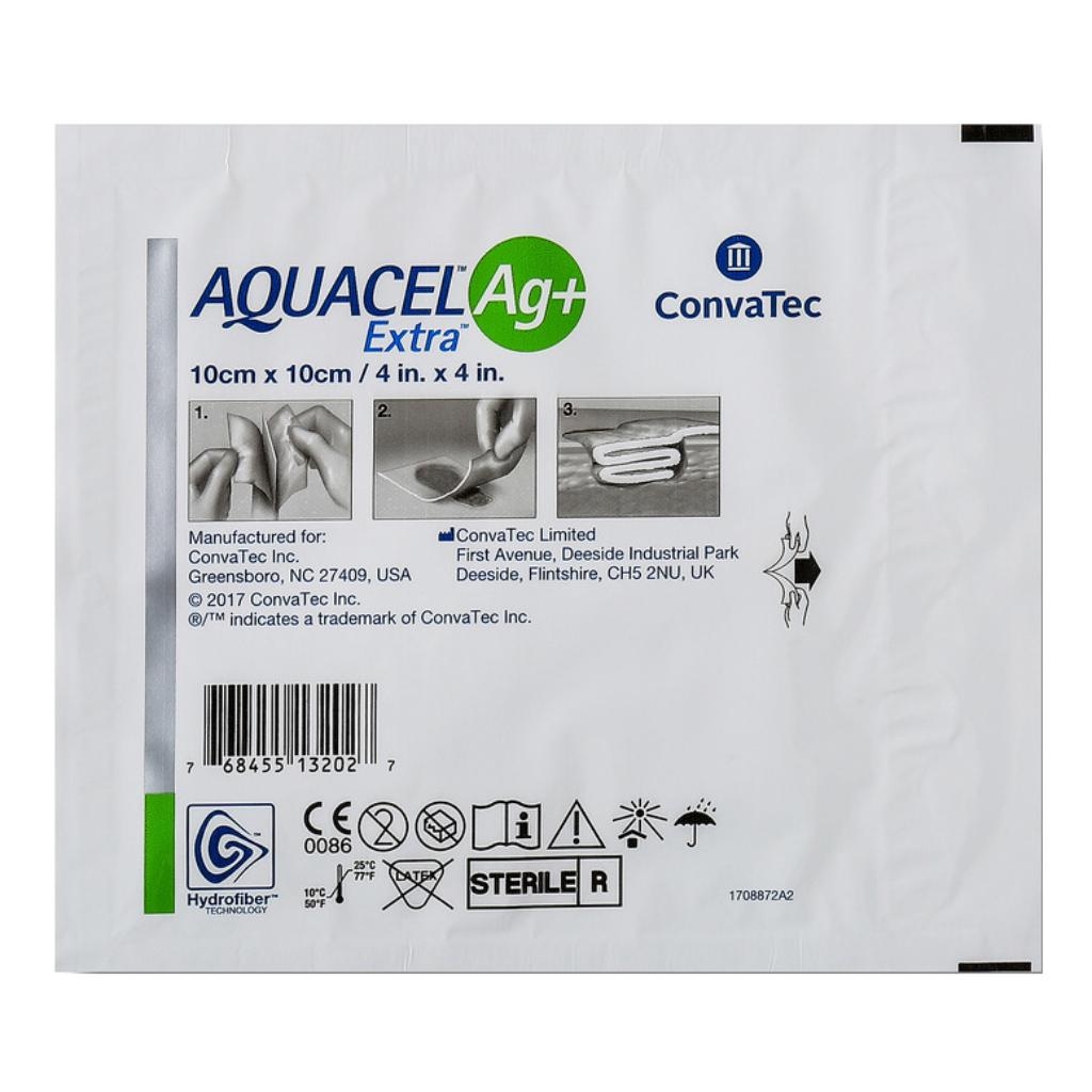 MEDICAZIONE IN HYDROFIBER E IONI ARGENTO INTESSUTA IN LYOCELL AQUACEL AG + EXTRA 10X10CM 10 PEZZI