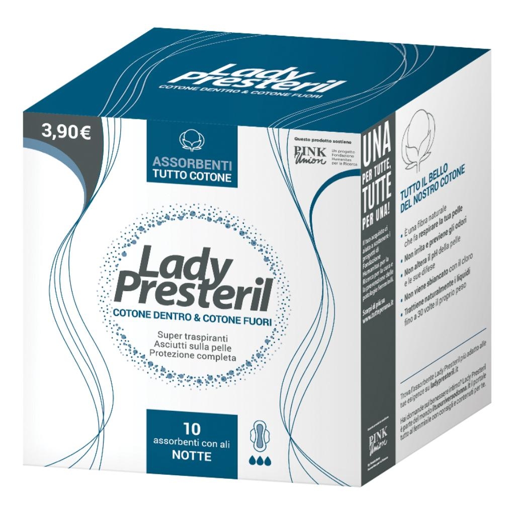 LADY PRESTERIL COTONE DENTRO & COTONE FUORI 10 ASSORBENTI CON ALI NOTTE PROMO