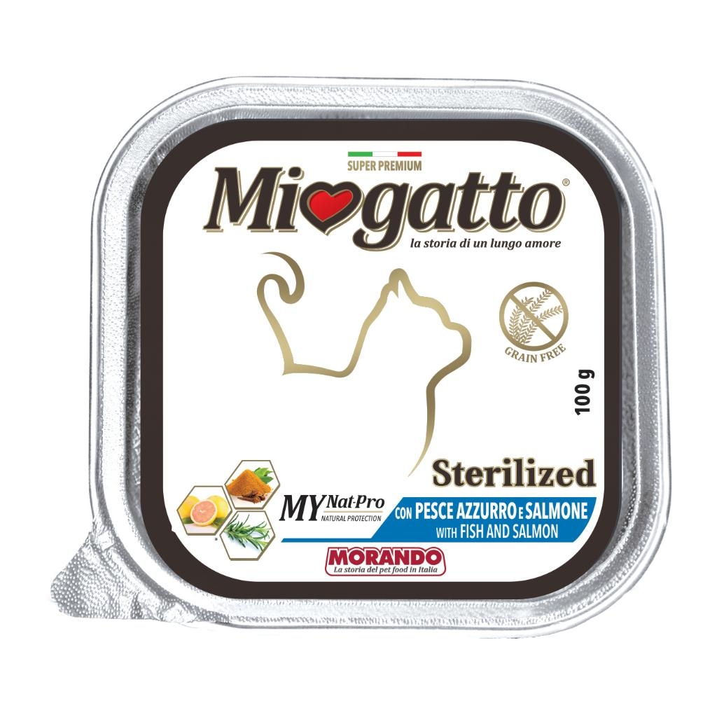 MIOGATTO STERIL PESCE AZZURRO/SALMONE GRAIN FREE 100 G