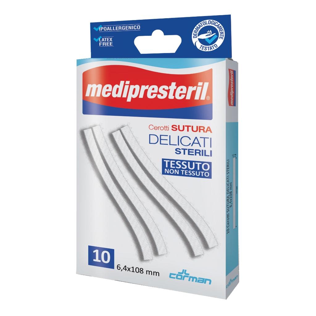 CEROTTO PER SUTURA MEDIPRESTERIL DELICATI TESSUTO NON TESSUTO 6,4X108MM 10 PEZZI