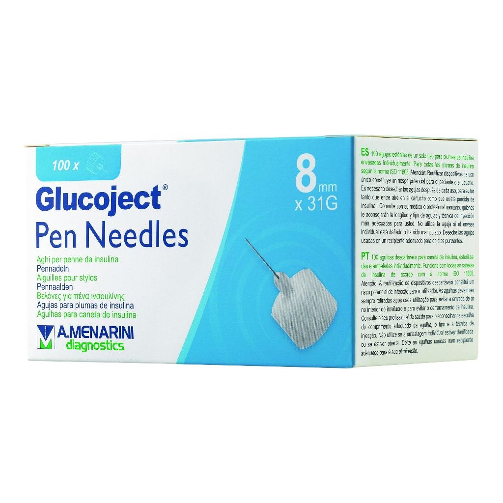 AGO PER PENNA DA INSULINA GLUCOJECT LUNGHEZZA 8 MM GAUGE 31 100 PEZZI