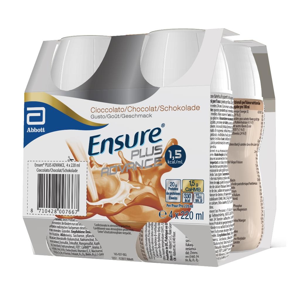 ENSURE PLUS ADVANCE CIOCCOLATO 4 BOTTIGLIE DA 220 ML