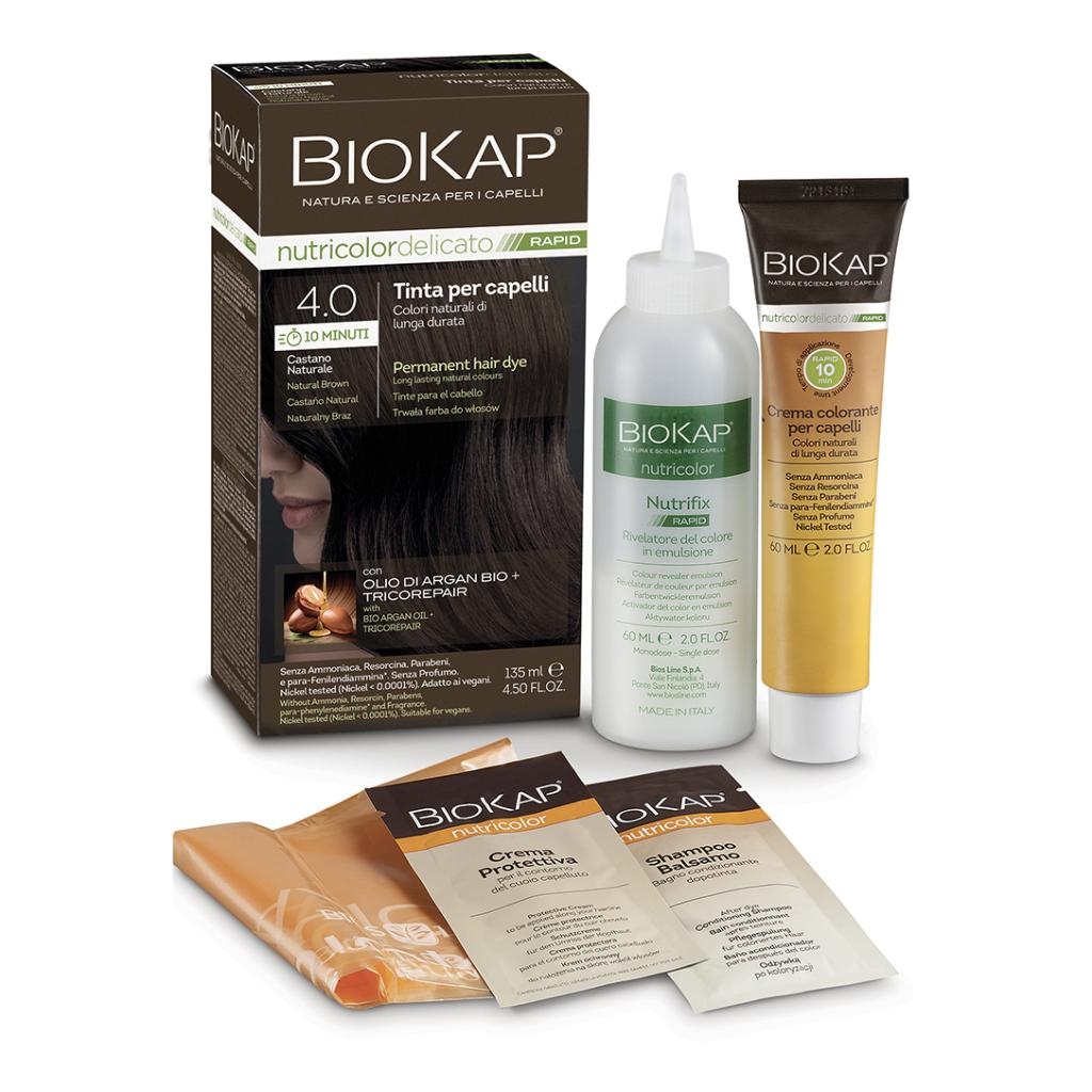 BIOS LINE  BIOKAP NUTRICOLOR DELICATO RAPID TINTA 4,00 CASTANO NATURALE 135 ML