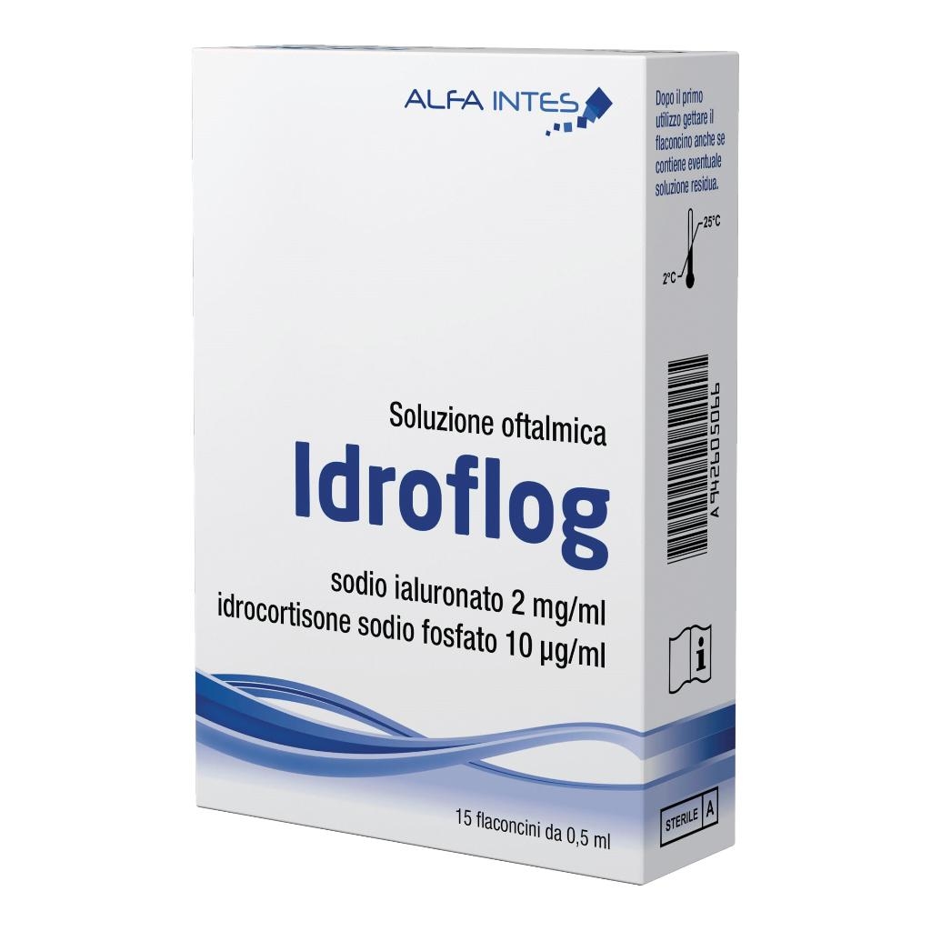 SOLUZIONE OFTALMICA IDROFLOG A BASE DI IALURONATO DI SODIO E IDROCORTISONE SODIO FOSFATO 15 FLACONCINI DA 0,5 ML