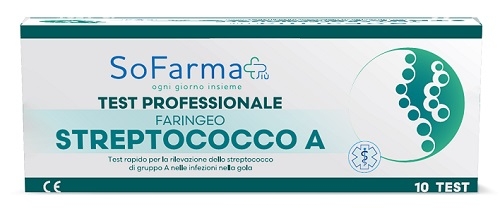 TEST RAPIDO FARINGEO STREPTO A SOFARMAPIU' RILEVAZIONE ANTIGENE STREPTOCOCCO A SU TAMPONE FARINGEO MEDIANTE IMMUNOCROMATOGRAFIA PROFESSIONALE 10 PEZZI