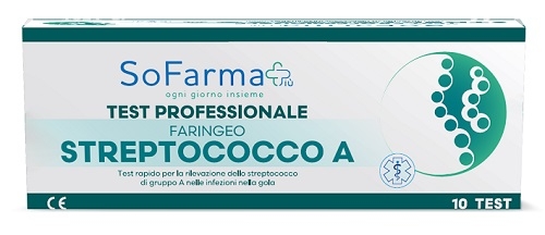 TEST RAPIDO FARINGEO STREPTO A SOFARMAPIU' RILEVAZIONE ANTIGENE STREPTOCOCCO A SU TAMPONE FARINGEO MEDIANTE IMMUNOCROMATOGRAFIA PROFESSIONALE 10 PEZZI