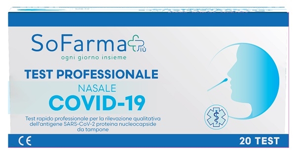 TEST ANTIGENICO RAPIDO COVID-19 SOFARMAPIU' NASALE RILEVAZIONE QUALITATIVA ANTIGENI SARS-COV-2 IN TAMPONI NASALI 20 PEZZI USO PROFESSIONALE