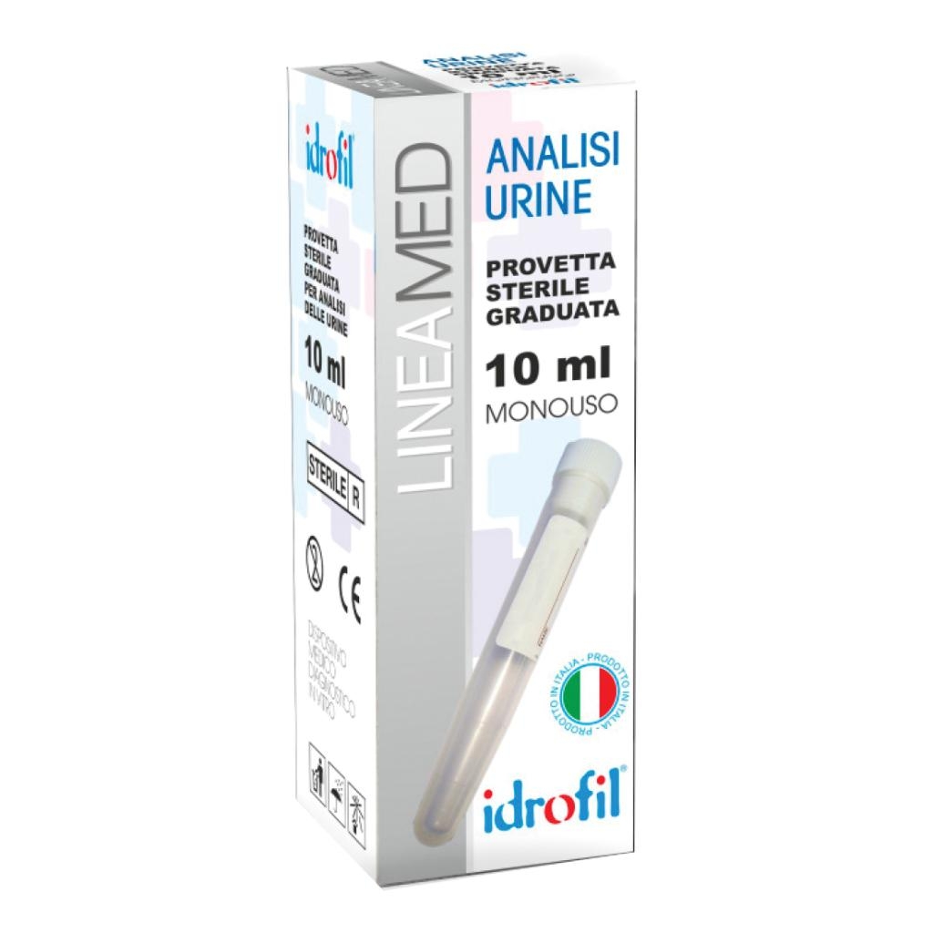 PROVETTA URINE CONICA IDROFIL LINEA MED CON TAPPO A PRESSIONE IN POLIETILENE BIANCO STERILE 10 ML