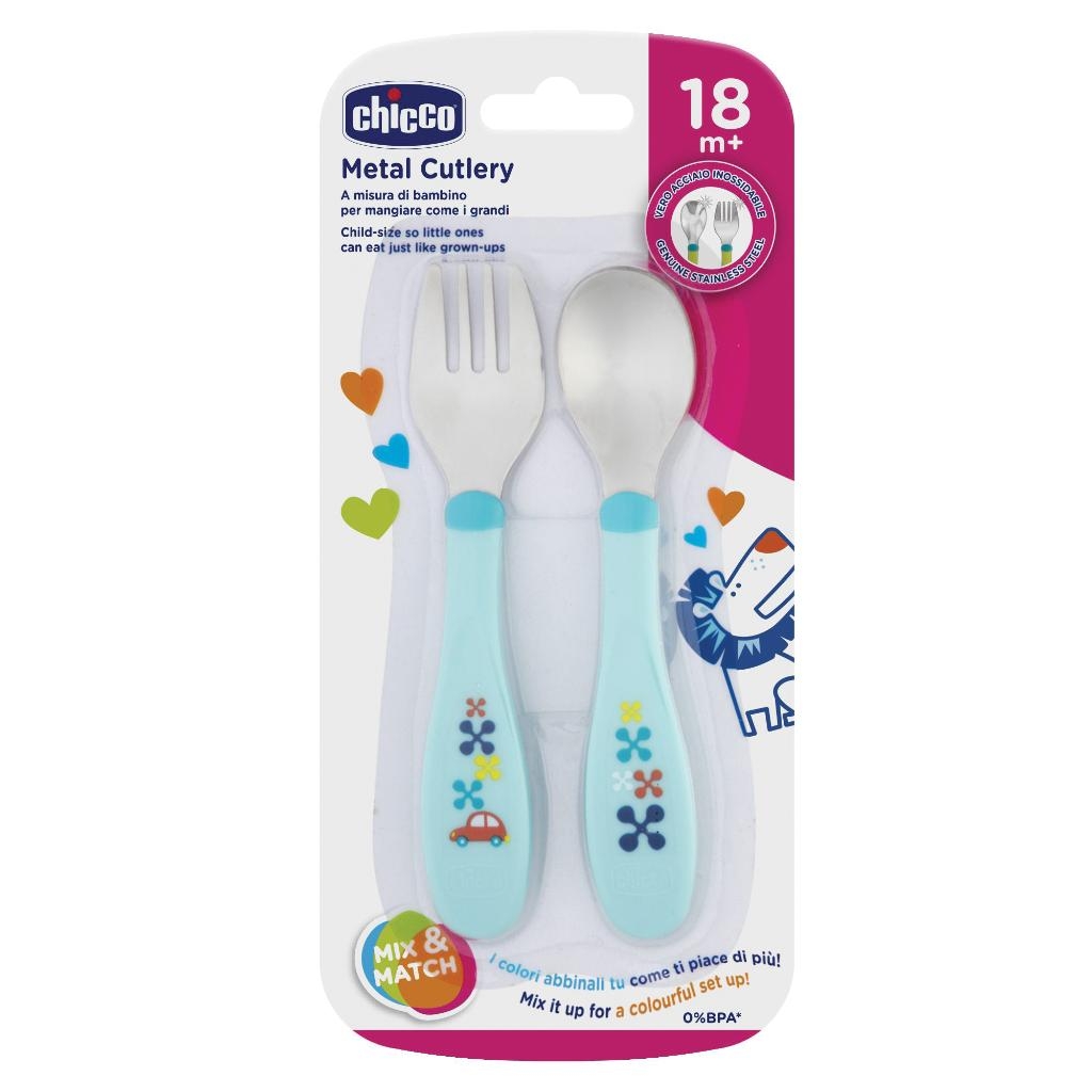 CHICCO POSATE INOX 18M+ AZZURRO/VERDE