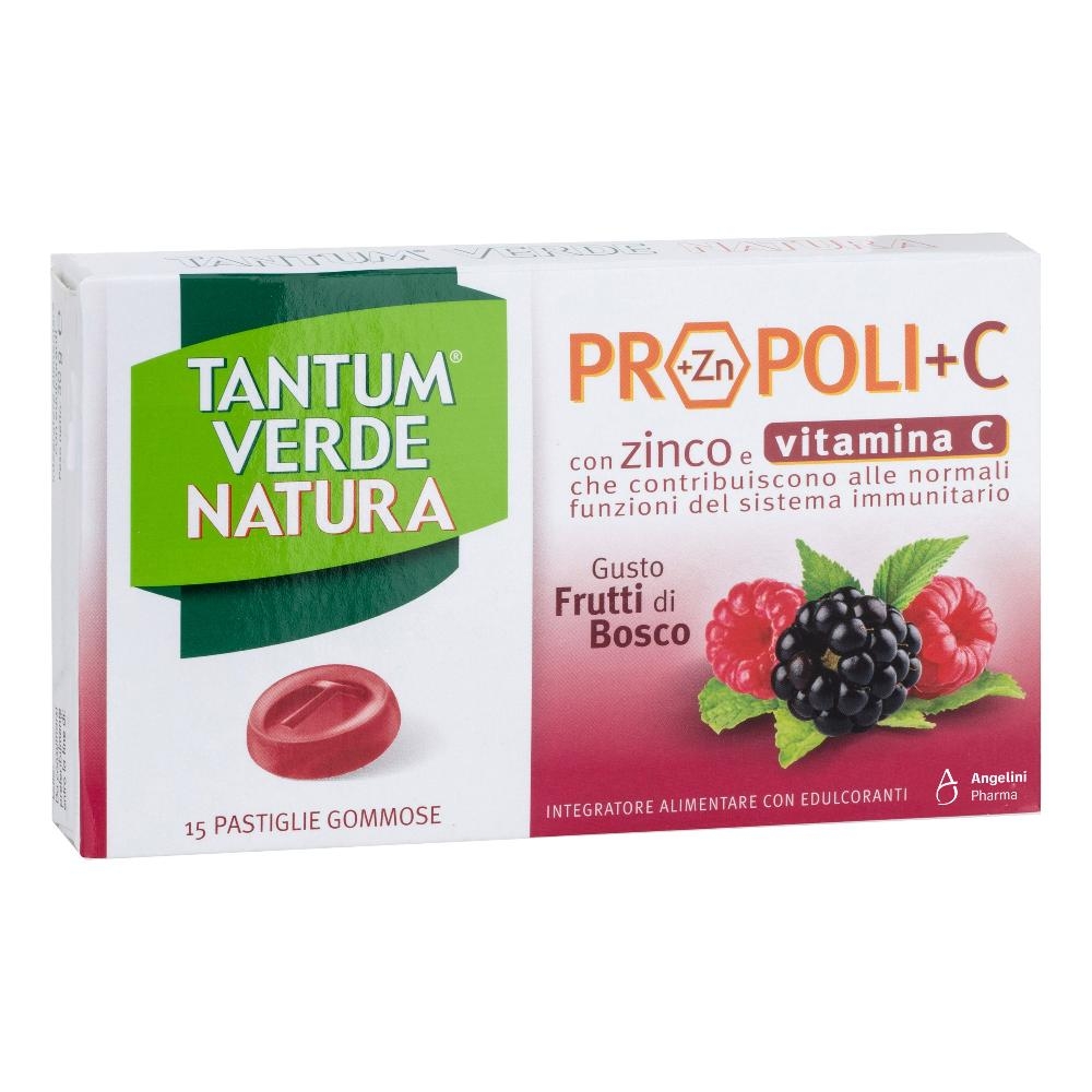 TANTUM VERDE NATURA PROPOLI+C CON ZINCO E VITAMINA C 15 PASTIGLIE GOMMOSE GUSTO FRUTTI DI BOSCO