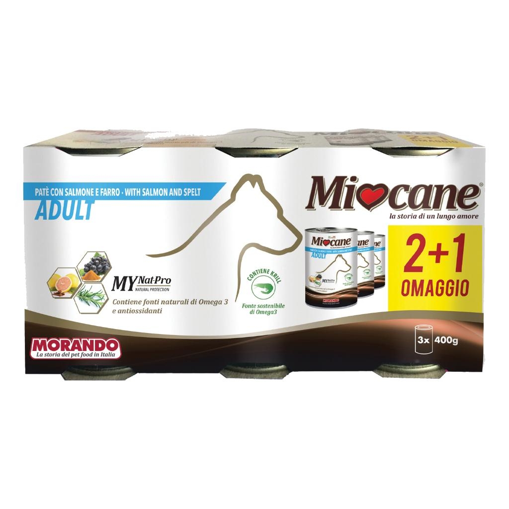 MIOCANE PATE' TRIS ADULT SALMONE/FARRO 3 X 400 G