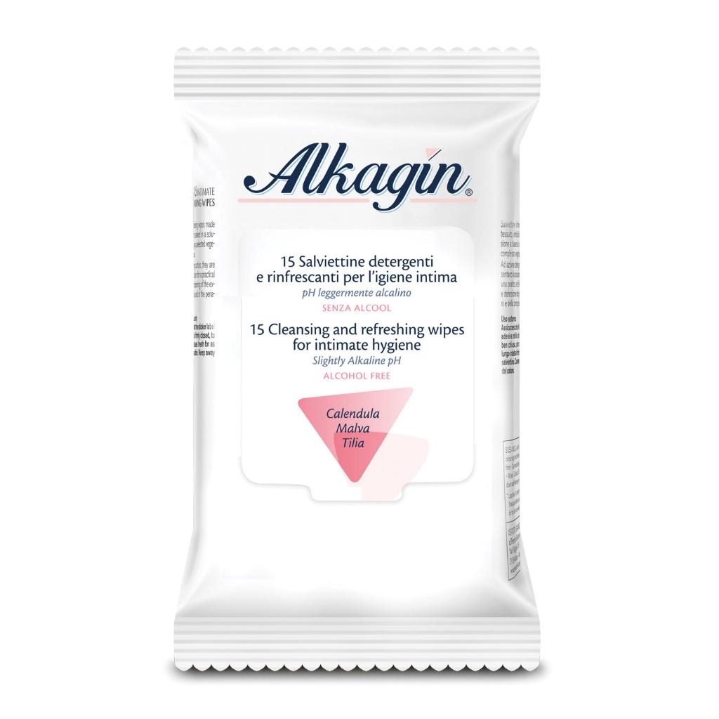 ALKAGIN SALVIETTINE DETERGENTI E RINFRESCANTI PER L'IGIENE INTIMA PH LEGGERMENTE ALCALINO SENZA ALCOOL 15 PEZZI CALENDULA MALVA E TILIA