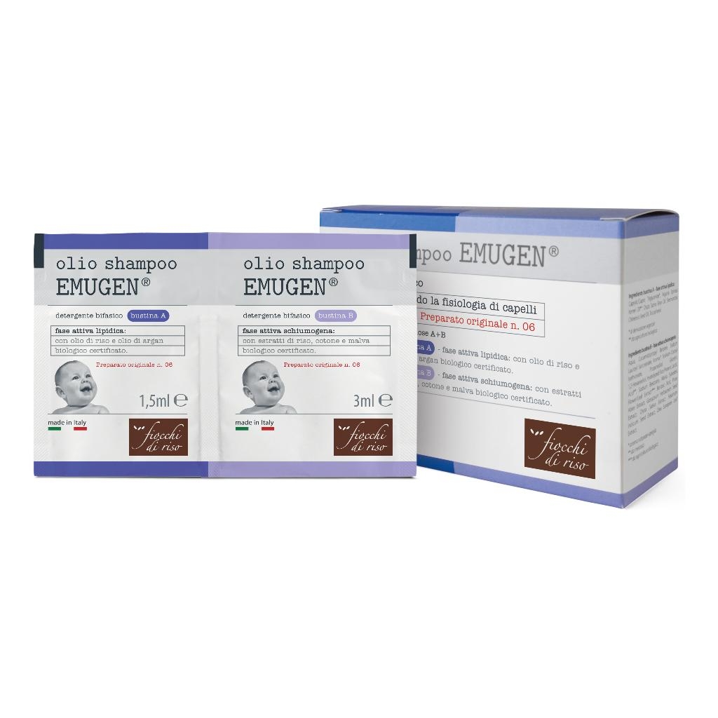 FIOCCHI DI RISO EMUGEN OLIO SHAMPOO ULTRADELICATO 10 BUSTINE DA 1,5 ML + 10 BUSTINE DA 3 ML