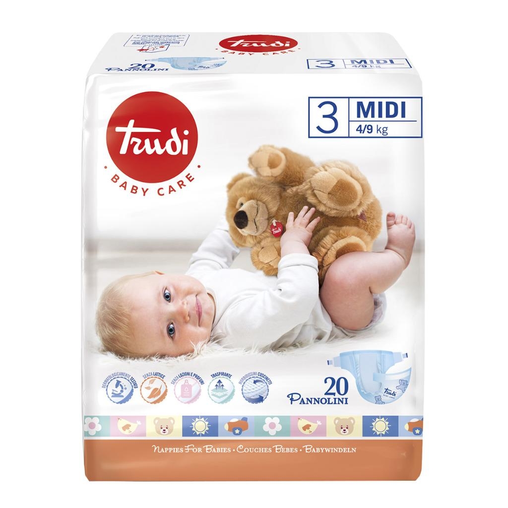 TRUDI BABY CARE PANNOLINO BAMBINI MIDI 4/9 KG 20 PEZZI