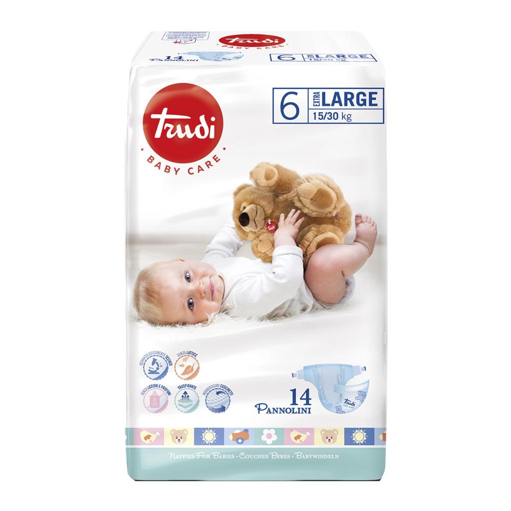 TRUDI BABY CARE PANNOLINO BAMBINI EXTRALARGE 15/30 KG 14 PEZZI