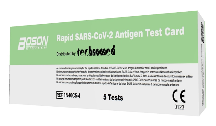 TEST ANTIGENICO RAPIDO COVID-19 AUTODIAGNOSTICO DETERMINAZIONE QUALITATIVA ANTIGENI SARS-COV-2 IN TAMPONI NASALI MEDIANTE IMMUNOCROMATOGRAFIA 5 PEZZI