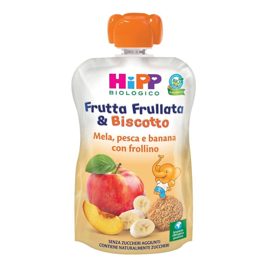 HIPP BIO FRUTTA FRULLATA &BISCOTTO MELA PESCA BANANA FROLLINO 90 G