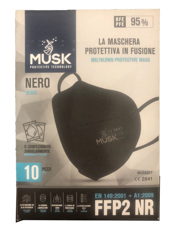 MUSK SEMIMASCHERA FILTRANTE FFP2 NERO 10 PEZZI