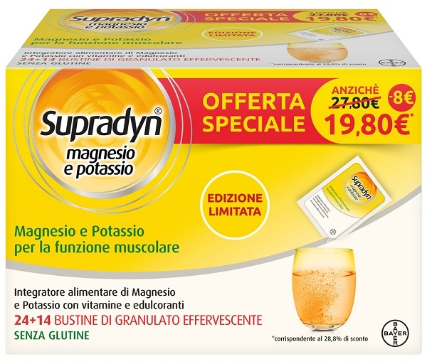 SUPRADYN MAGNESIO/POTASSIO SPORT EDITION 1 SUPRADYN MAGNESI O&POTASSIO 24 BUSTE + 1 SUPRADYN MAGNESIO&POTASSIO 14 BUSTE MARSUPIO OMAGGIO