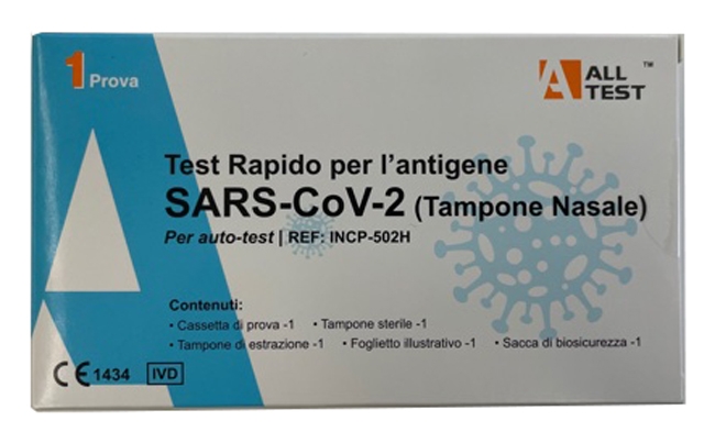 TEST ANTIGENICO RAPIDO COVID-19 ALLTEST AUTODIAGNOSTICO DETERMINAZIONE QUALITATIVA ANTIGENI SARS-COV-2 IN TAMPONI NASALI MEDIANTE IMMUNOCROMATOGRAFIA