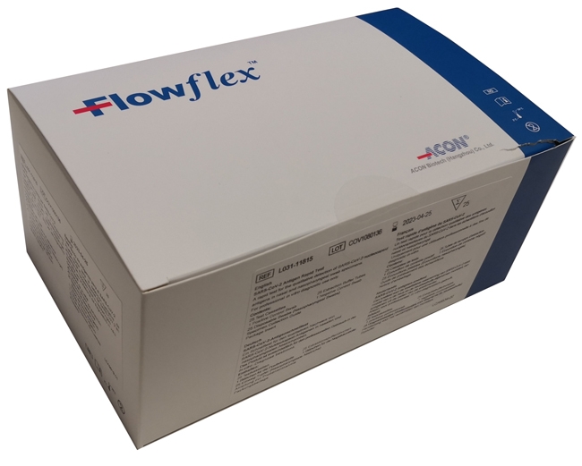 TEST ANTIGENICO RAPIDO COVID-19 FLOWFLEX DETERMINAZIONE QUALITATIVA ANTIGENI SARS-COV-2 IN TAMPONI NASALI MEDIANTE IMMUNOCROMATOGRAFIA 25 PEZZI USO PROFESSIONALE