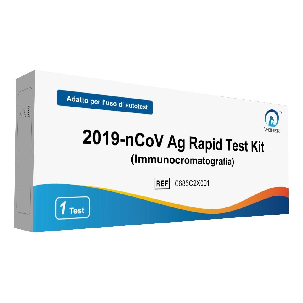 TEST ANTIGENICO RAPIDO COVID-19 V-CHEK AUTODIAGNOSTICO DETERMINAZIONE QUALITATIVA ANTGENI SARS-COV-2 IN TAMPONI NASALI MEDIANTE IMMUNOCROMATOGRAFIA