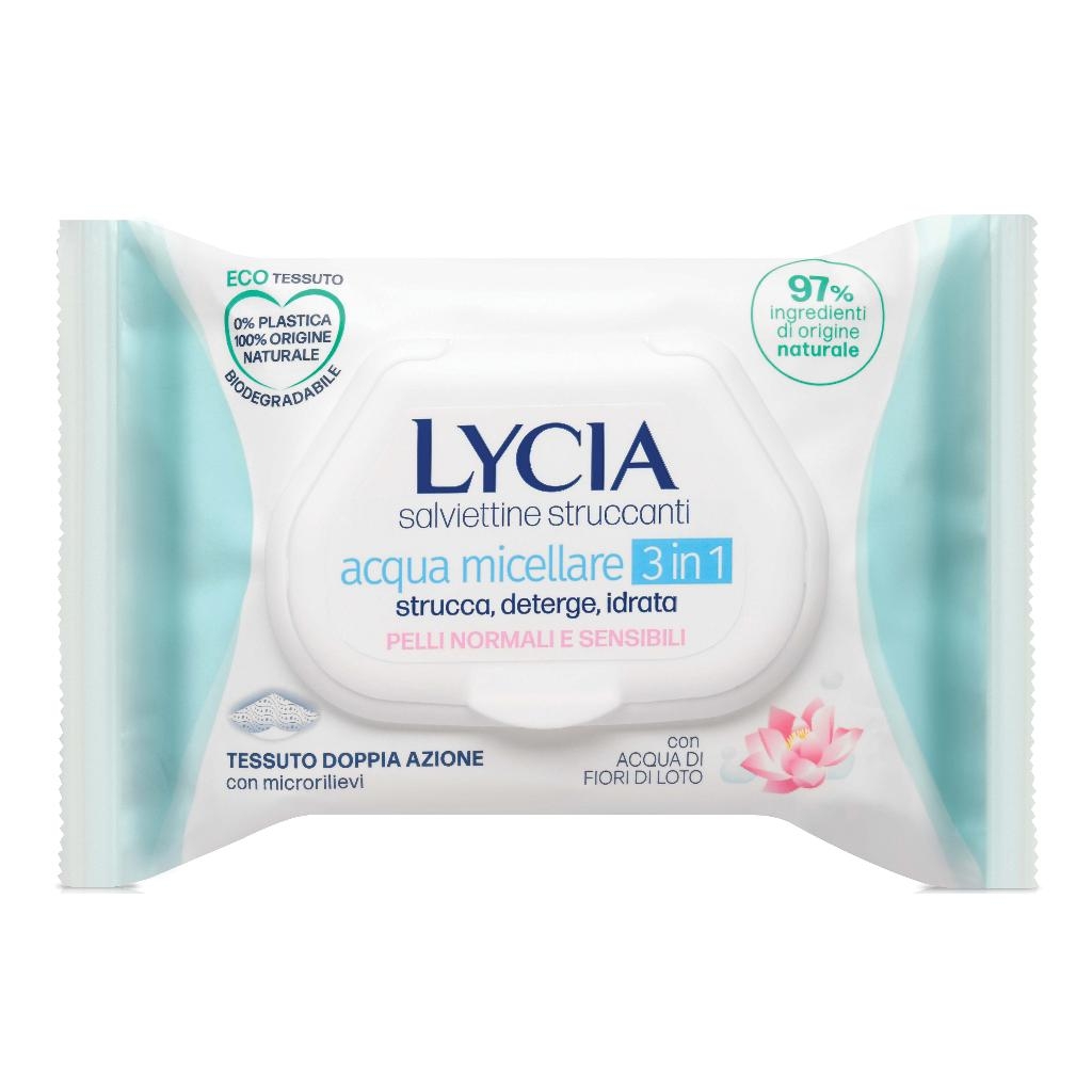 LYCIA SALVIETTINE STRUCCANTI ACQUA MICELLARE 3 IN 1 20 PEZZI