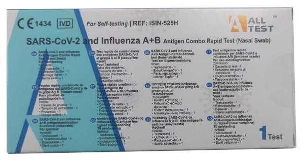 TEST ANTIGENICO RAPIDO COVID-19 ALLTEST AUTODIAGNOSTICO DETERMINAZIONE QUALITATIVA ANTIGENI SARS-COV-2 E INFLUENZA A+B IN TAMPONI NASALI MEDIANTE IMMUNOCROMATOGRAFIA