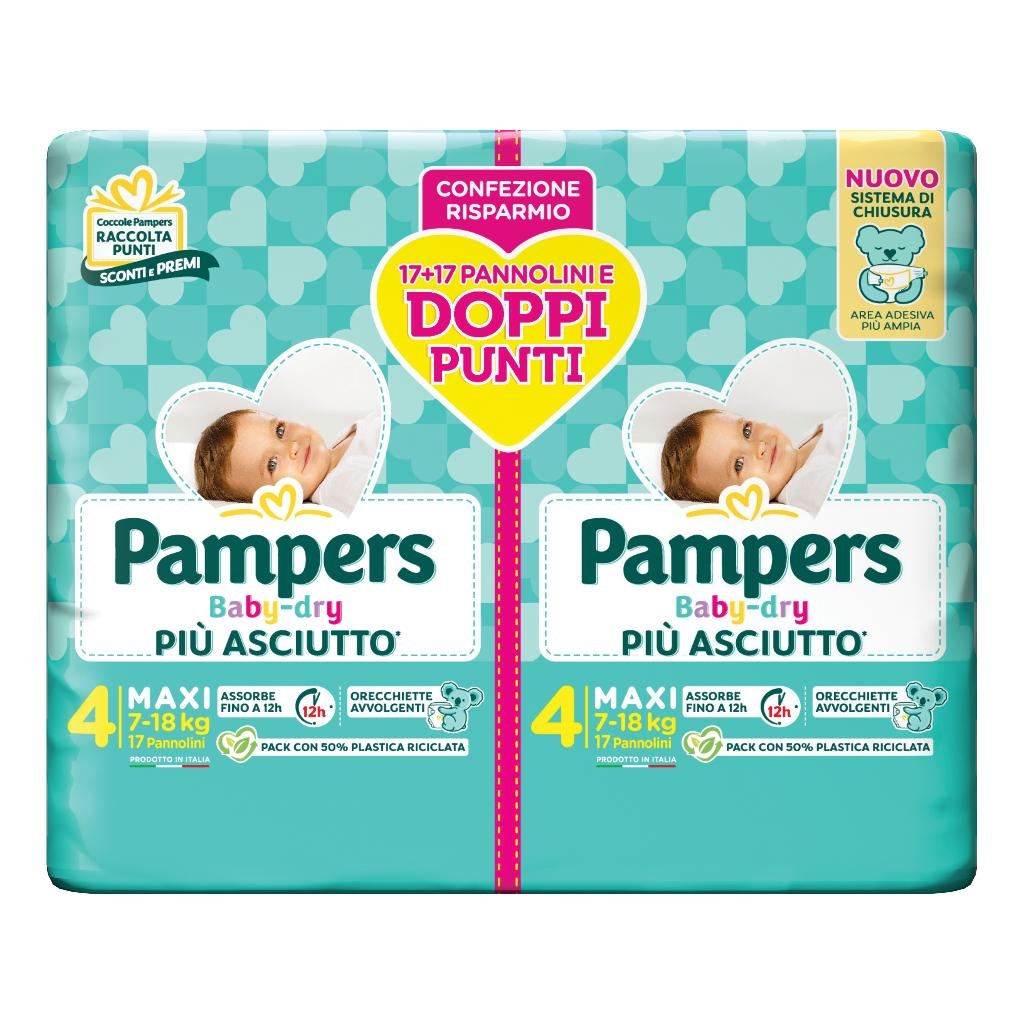 PAMPERS BABY DRY PANNOLINO DUO DOWNCOUNT MAXI 34 PEZZI