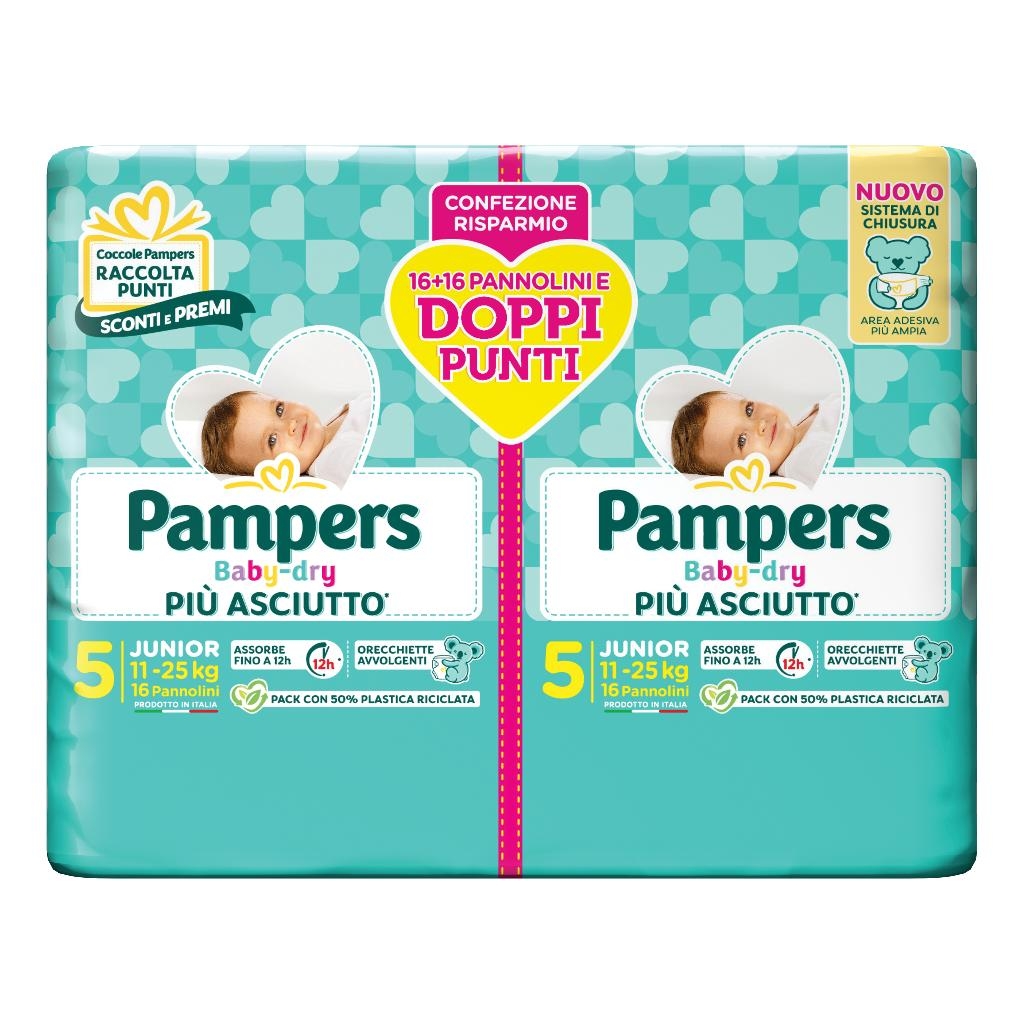 PAMPERS BABY DRY PANNOLINO DUO DOWNCOUNT JUNIOR 32 PEZZI