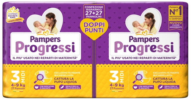 PAMPERS PROGRESSI PANNOLINO MIDI PACCO DOPPIO 54 PEZZI