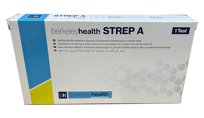 TEST ANTIGENICO RAPIDO BERKELEY HEALTH STREP A AUTODIAGNOSTICO DETERMINAZIONE QUALITATIVA ANTIGENE STREPTOCOCCO A IN TAMPONI FARINGEI