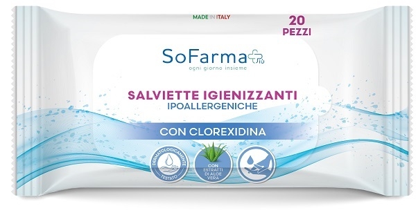 SALVIETTINE IGIENIZZANTI POCKET CLOREXIDINA 20 PEZZI SOFARMAPIU'