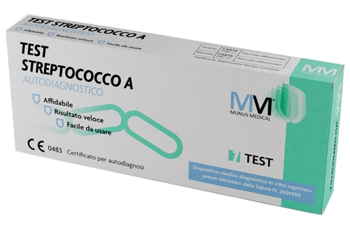 TEST STREPTOCOCCO A AUTODIAGNOSTICO MUNUS MEDICAL RILEVAZIONE BATTERIO STREPTOCOCCO B-EMOLITICO DI GRUPPO A DA TAMPONE FARINGEO