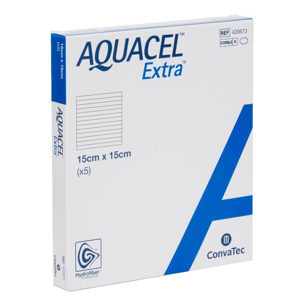 MEDICAZIONE IN TECNOLOGIA HYDROFIBER IN CARBOSSIMETILCELLULOSA SODICA E CELLULOSA RIGENERATA AQUACEL EXTRA 15X15 CM 5 PEZZI