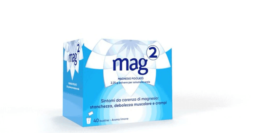 Mag 2 2,25g Magnesio Pidolato Aroma Limone per Stati Carenziali di Magnesio, 40 Bustine